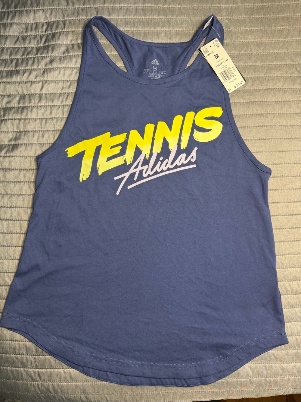 adidas Women’s Navy Tank with Pale Yellow Logo Print M